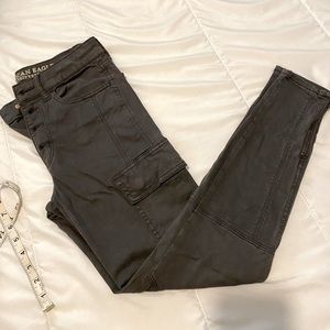 American Eagle Hi-Rise Jeggings Cargo Zipper Ankle Size 6 Skinny Pants